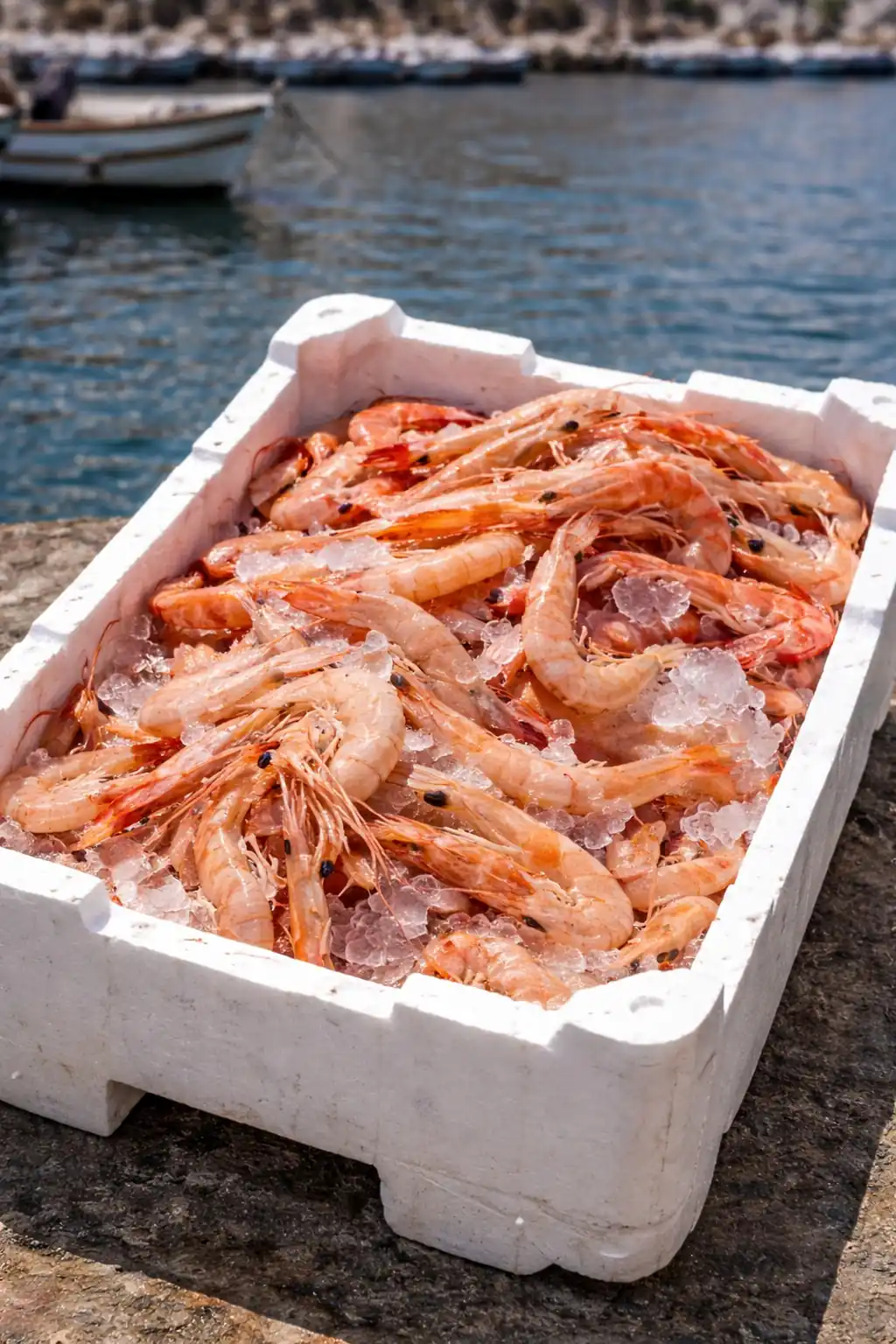 пресни скариди върху лед за морски дарове в ресторант Аристо София